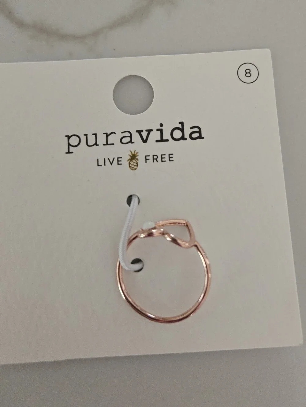NWT Pura Vida Rose Gold Open Heart Ring with Opal Accent
